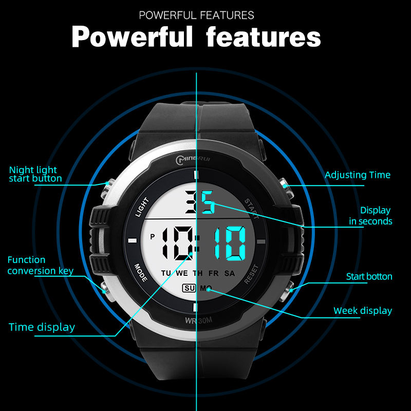 Mingrui Wholesales Custom Display Sport Outdoor Men's Waterpoof Digital Watches for Men